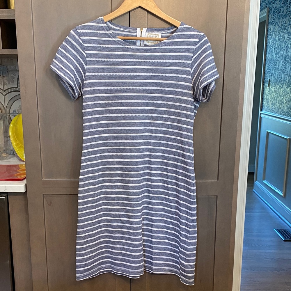 Sail to Sable Striped Casual Dress in Blue and White